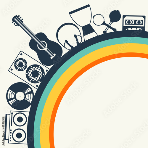 Background with musical instruments in flat design style.