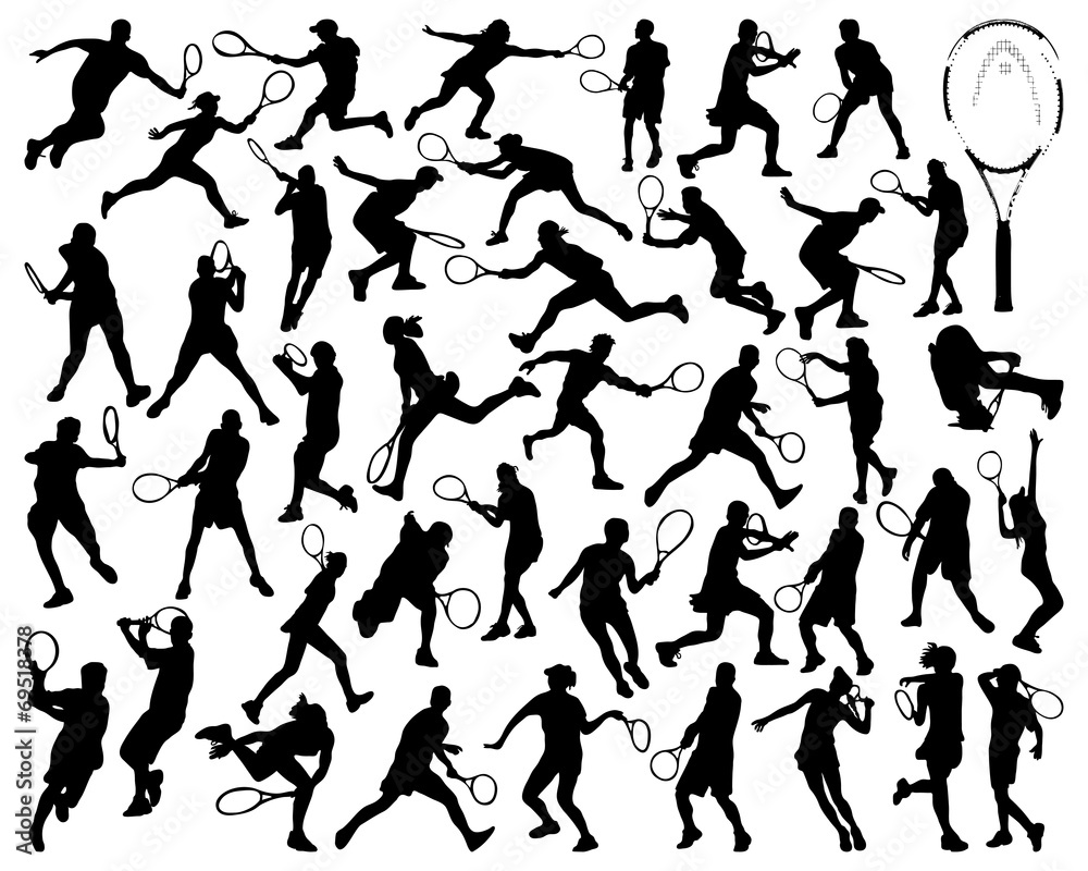 Black silhouettes  of tennis player 2, vector