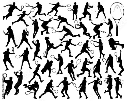 Black silhouettes of tennis player 2, vector