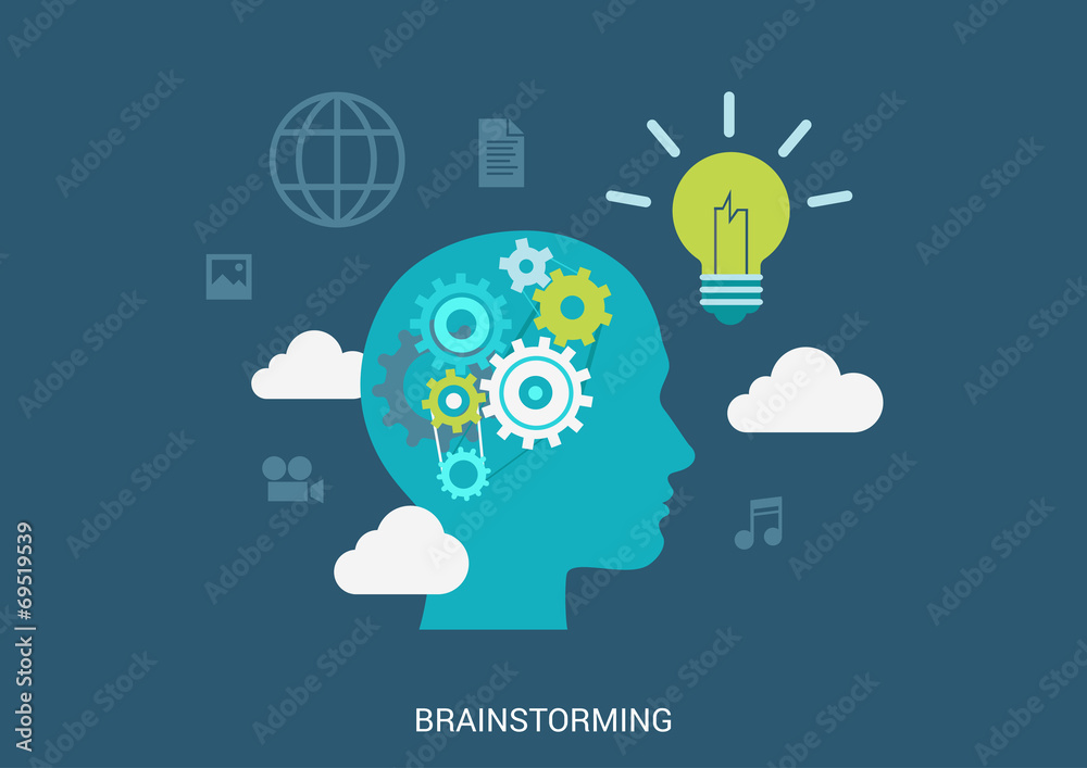 Flat style vector illustration brainstorming process concept