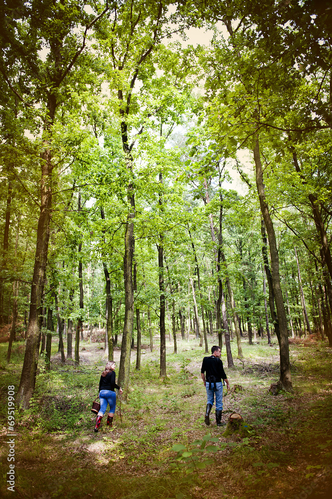 Happy family in forest