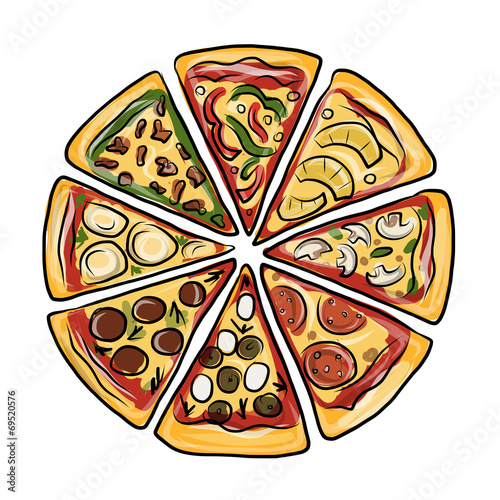 Pieces of pizza, sketch for your design