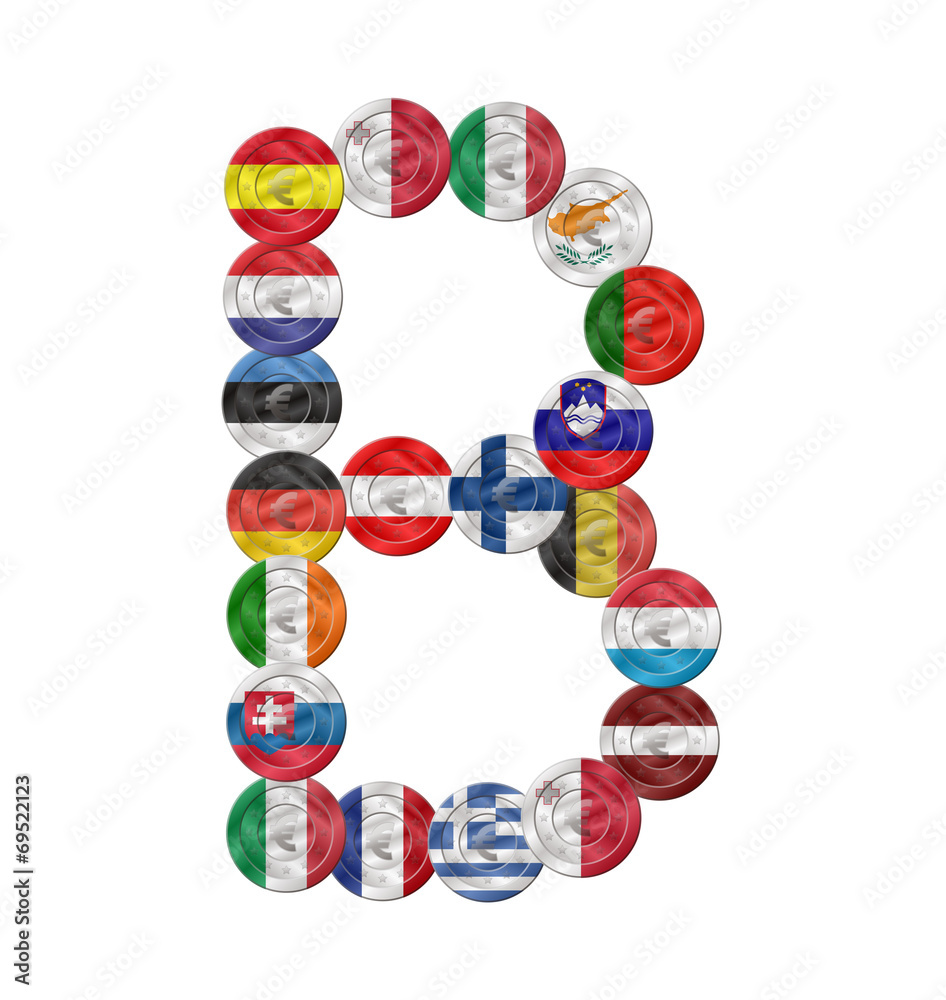 letter b euro coin with flags letter b euro coin with flags