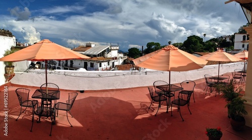 Cloudy Panoramic view of Taxco  Mexico from hotel rooftop