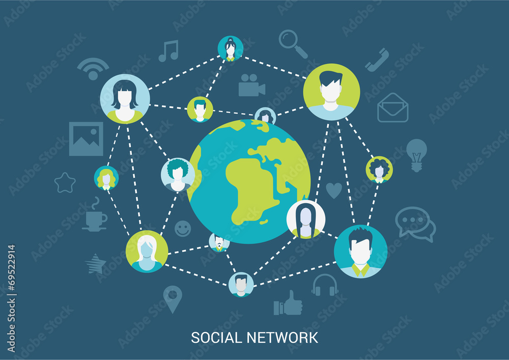 Flat style vector illustration social network connection concept Flat style vector illustration social network connection concept