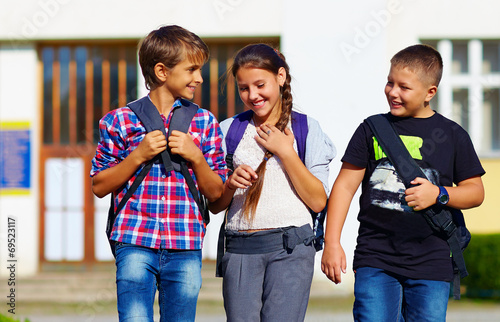 schoolchildren, friends walking from school, fellow sympathy