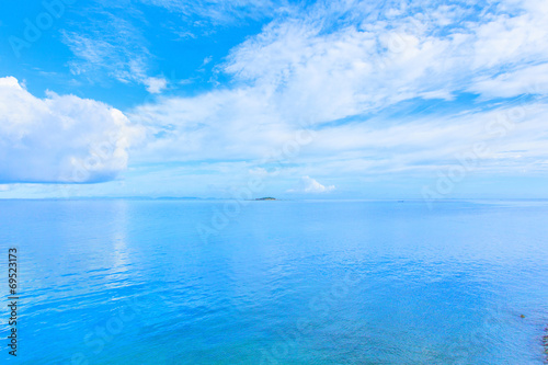 Blue sky with clouds and blue ocean