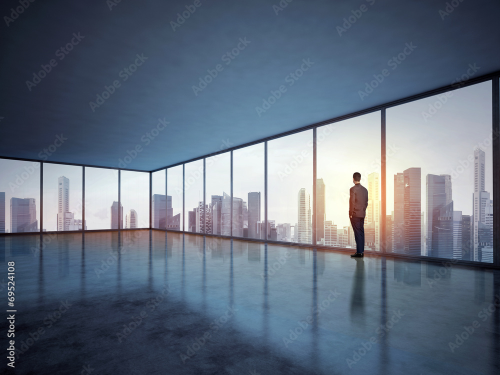 Fototapeta premium business man looking megalopolis through window