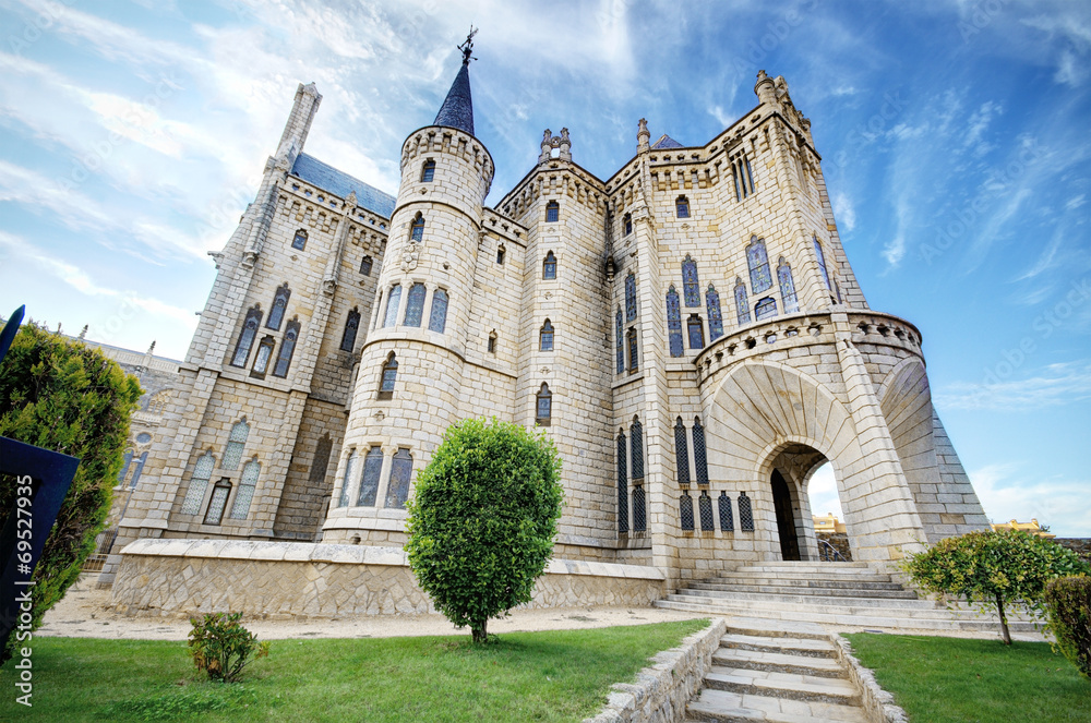 Famous landmark Astorga Epsiscopal Palace, Leon, Spain.