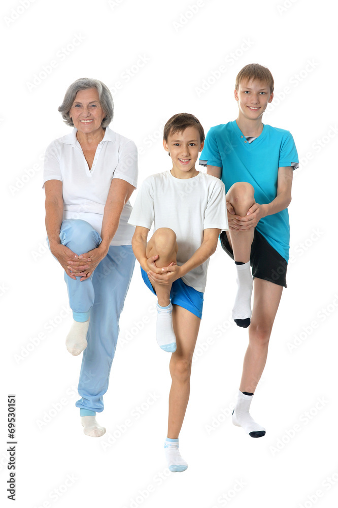 exercising with two boys