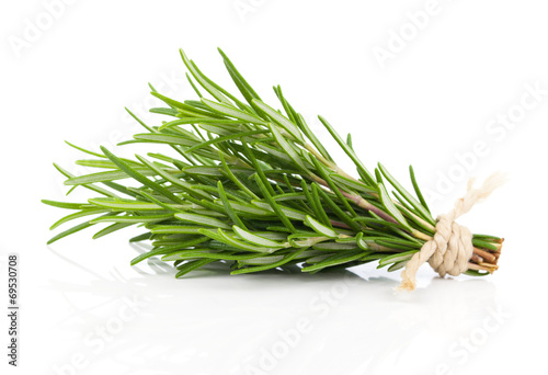 tied fresh rosemary on a white background