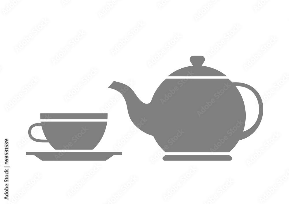 Grey teapot and teacup on white background Grey teapot and teacup on white background