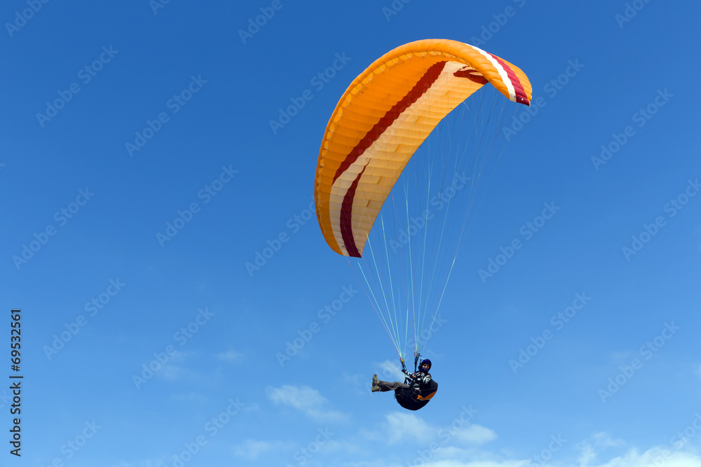 Paraglider flying above Mediterranean near Arsuf, Israel. Paraglider flying above Mediterranean near Arsuf, Israel.