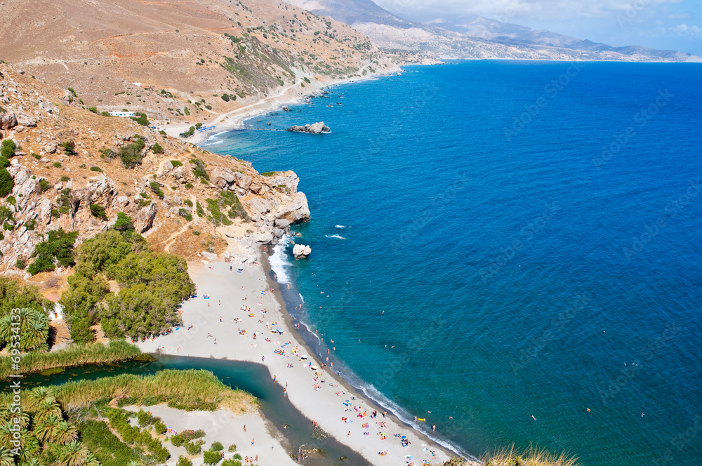 Preveli beach and lagoon.Crete island, Greece. - obrazy, fototapety, plakaty 