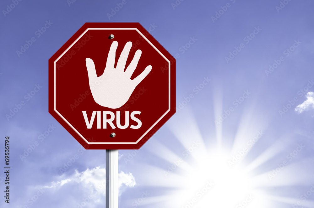 Stop Virus red sign with sun background Stop Virus red sign with sun background