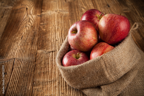 Fresh harvested apples on wood