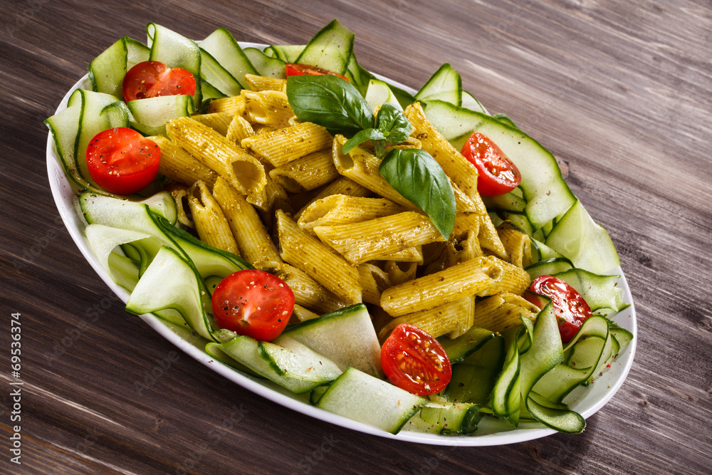 Pasta with pesto sauce, parmesan and vegetables Pasta with pesto sauce, parmesan and vegetables