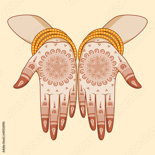 Indian bride with mehandi in hand photo