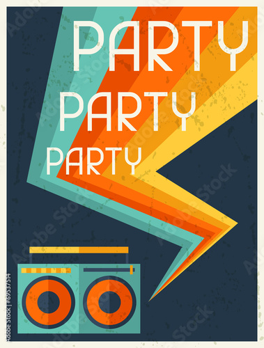 Party retro poster in flat design style.
