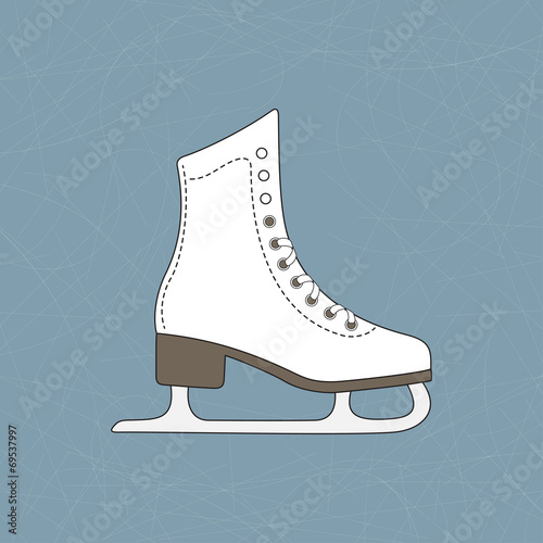 Figure skate over ice rink background with many blade trails