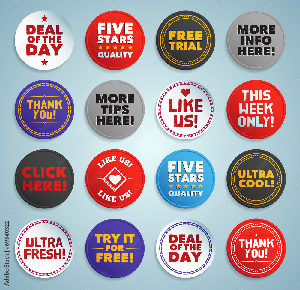 Various stickers, labels and buttons. EPS10. Various stickers, labels and buttons. EPS10.