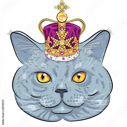 vector British cat  in gold crown