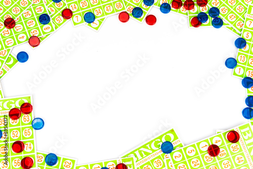 bingo card and chip arrange to have center space background