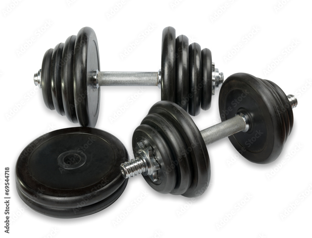 Exercise hand weights isolated on a white background