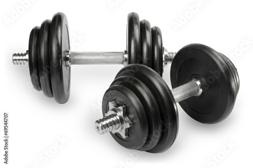 Exercise hand weights isolated on a white background