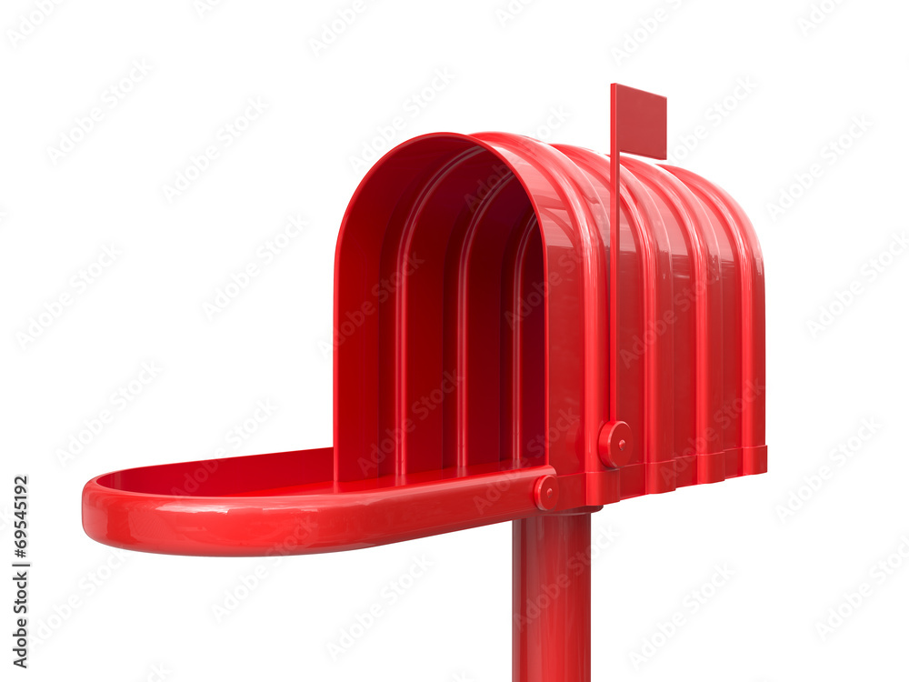 Opened empty red mailbox isolated Opened empty red mailbox isolated