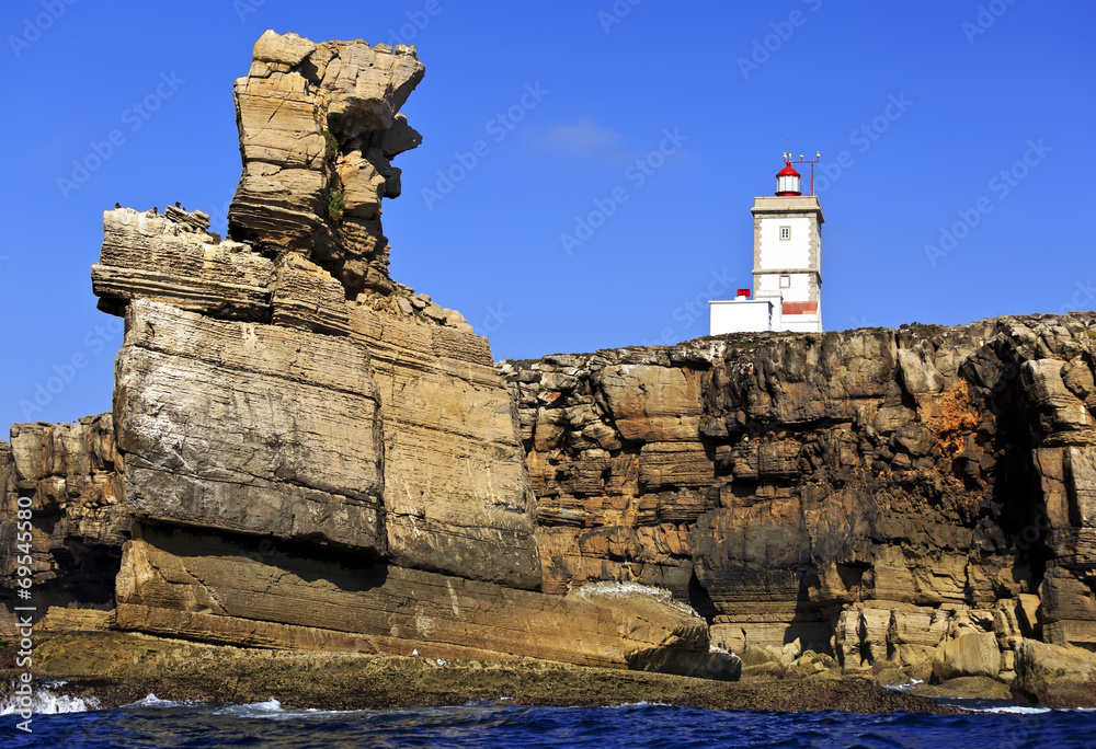 Lighthouse at Cape Carvoeiro, Nau dos Corvos. Peniche, Portugal