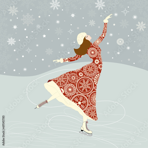 Christmas greeting card with a girl skater