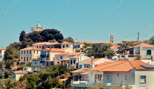 Agia Triada church above Paleo Karlovasi town, Samos, Greece photo