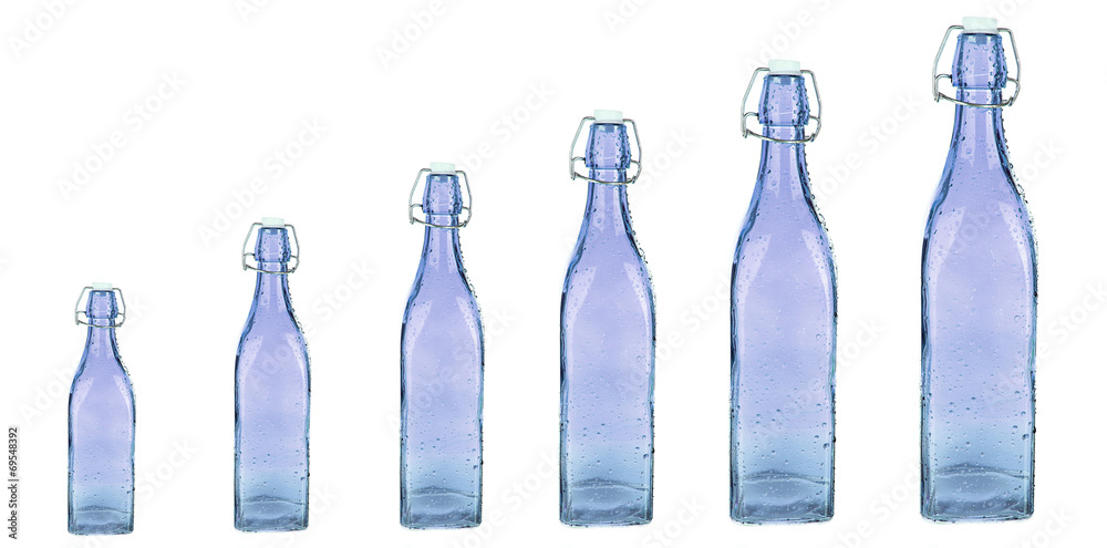 Evolution concept.Colorful bottles isolated on white