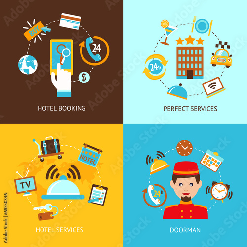 Hotel icons flat set