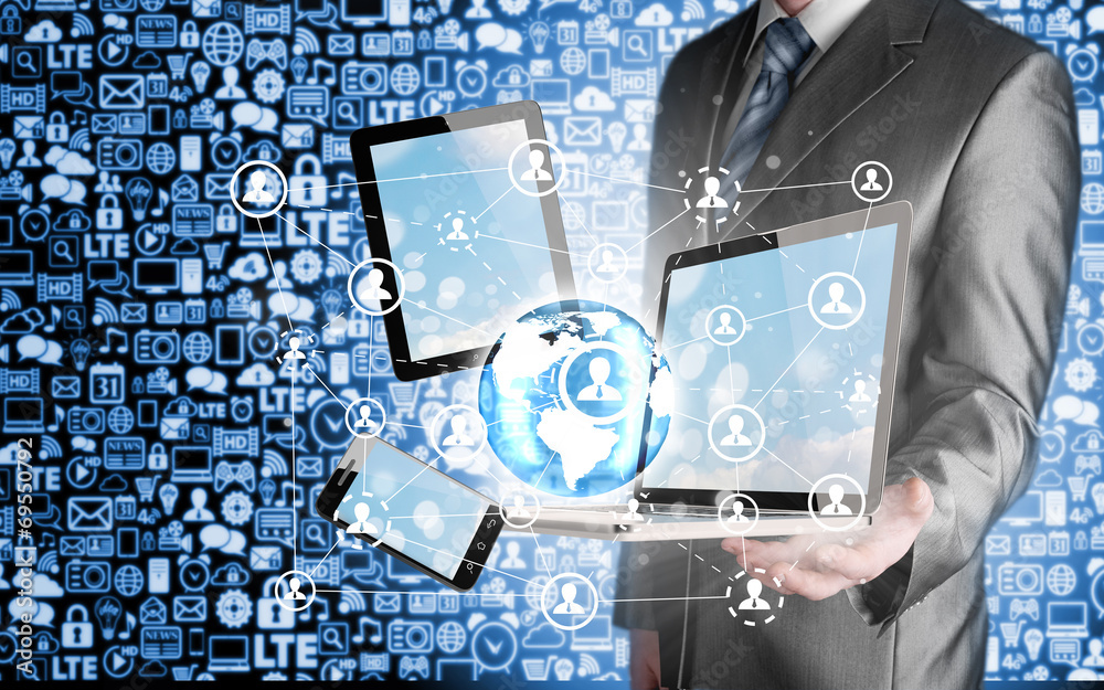 Business man using tablet PC and smartphone social connection Business man using tablet PC and smartphone social connection