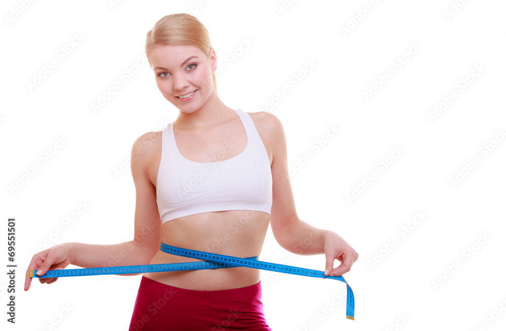 Diet. Fitness woman fit girl with measure tape Diet. Fitness woman fit girl with measure tape