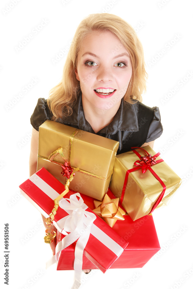 holidays love happiness concept - girl with gift boxes holidays love happiness concept - girl with gift boxes