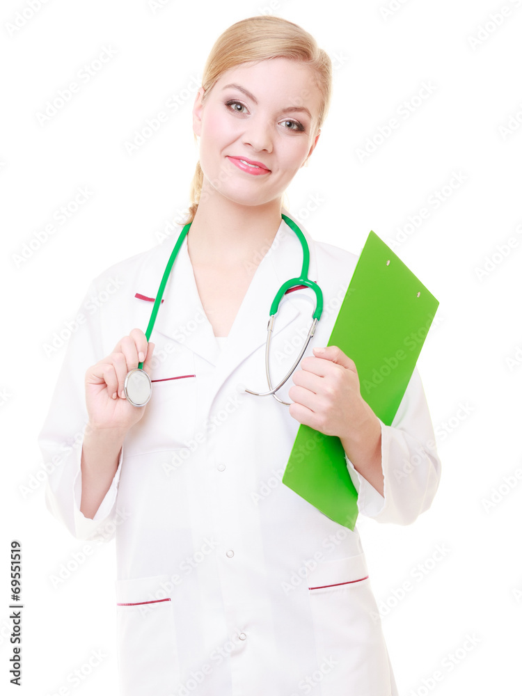 Woman doctor in lab coat with stethoscope. Medical Woman doctor in lab coat with stethoscope. Medical