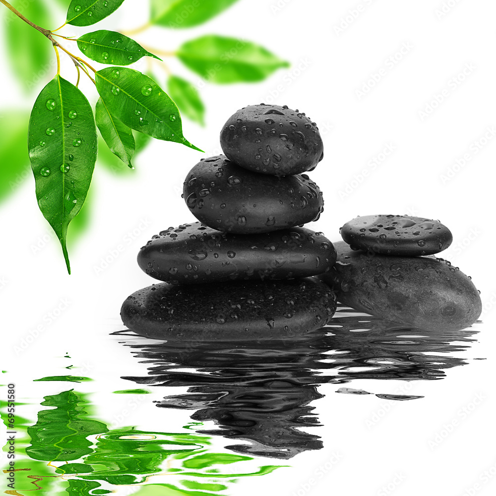 Naklejka premium spa Background - black stones and bamboo on water