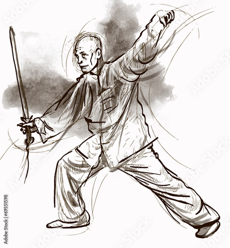 Tai Chi. An hand drawn illustration converted into vector