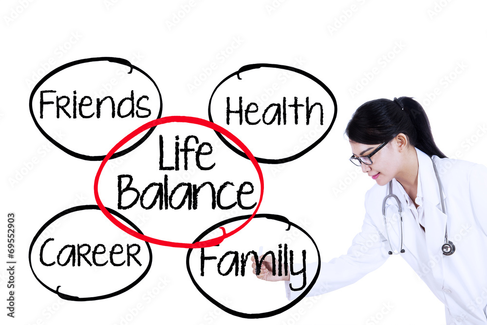 Doctor writes life balance concept Doctor writes life balance concept