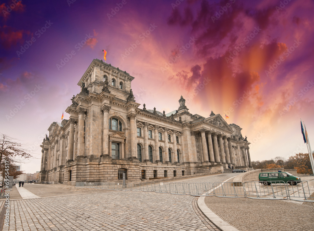 Beautiful wide angle view of Reichstag building in Berlin, Germa
