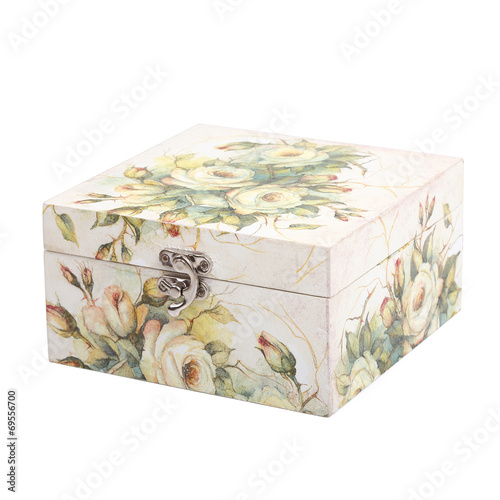 floral pattern box decorated with decoupage paper handmade