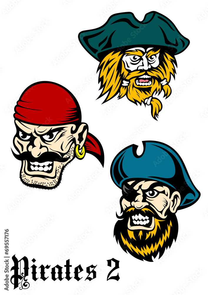 Cartoon brutal pirate captains set