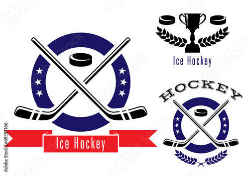 Ice hockey symbols or emblems set