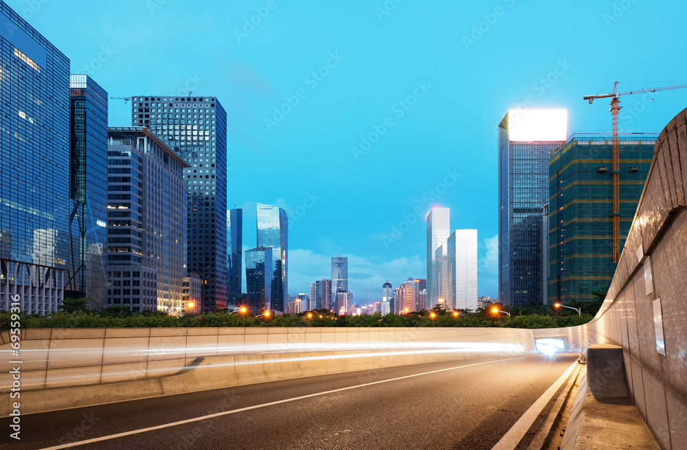 light trails on the street at dusk 