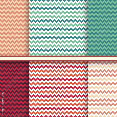 Bright set of seamless patterns with fabric chevron texture