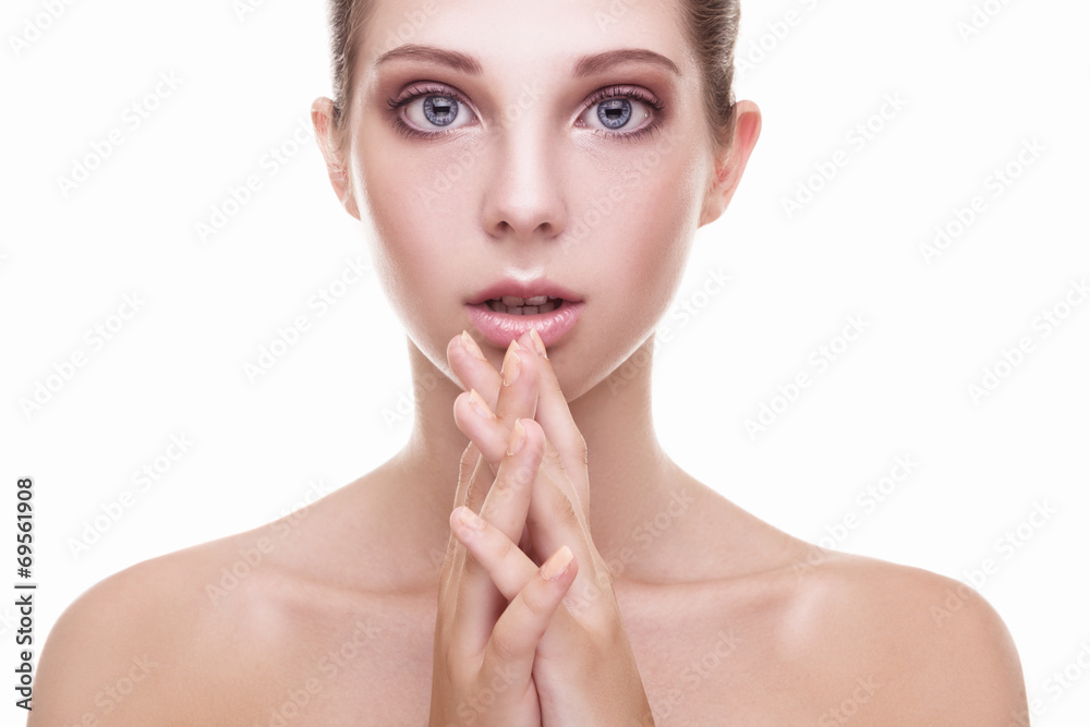 Beautiful woman in studio on white background Beautiful woman in studio on white background