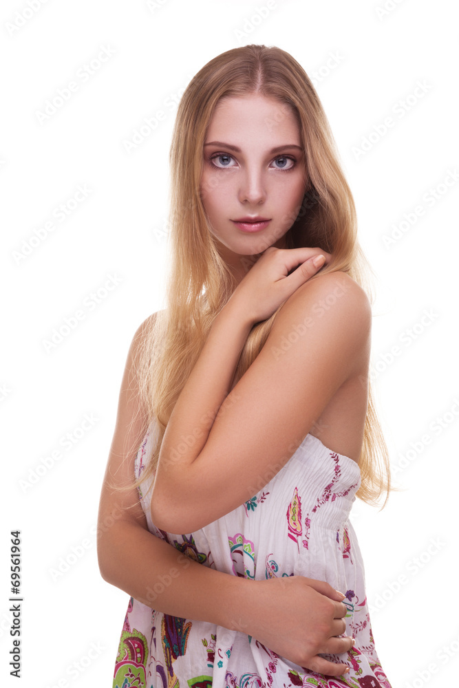 Gorgeous girl with young skin on white background Gorgeous girl with young skin on white background